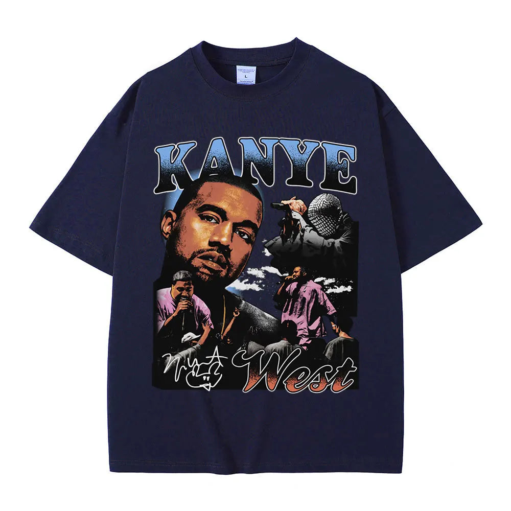 Rapper Kanye West Graphic Print T Shirt Men's Fashion Retro Short Sleeve T-shirt Casual 100% Cotton T-shirts Hip Hop Streetwear