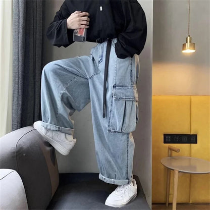Baggy Jeans big pocket Trousers Male Denim cargo Pants Wide Leg Pant Men's Jeans Loose Casual Streetwear Hip Hop Harajuku 2025