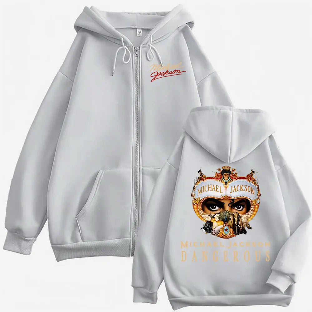 King of Pop Michael Jackson Dangerous Zip Up Hoodies Men Women Gothic Hip Hop Jacket Sweatshirt Autumn/Winter Zipper Hoodie Coat