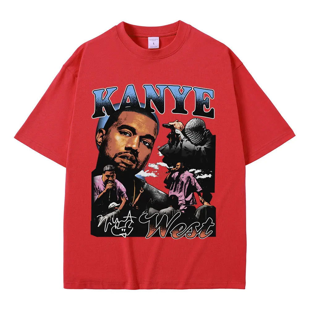 Rapper Kanye West Graphic Print T Shirt Men's Fashion Retro Short Sleeve T-shirt Casual 100% Cotton T-shirts Hip Hop Streetwear