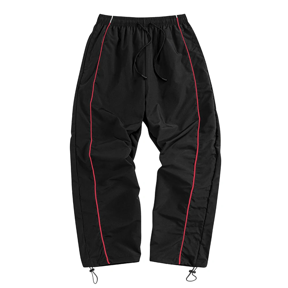 Men's Black Baggy Track Pants White Side Stripe Adjustable Hem Drawstring Four Seasons Outdoor Recreation Trekking Gym Training