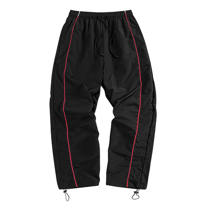 Men's Black Baggy Track Pants White Side Stripe Adjustable Hem Drawstring Four Seasons Outdoor Recreation Trekking Gym Training