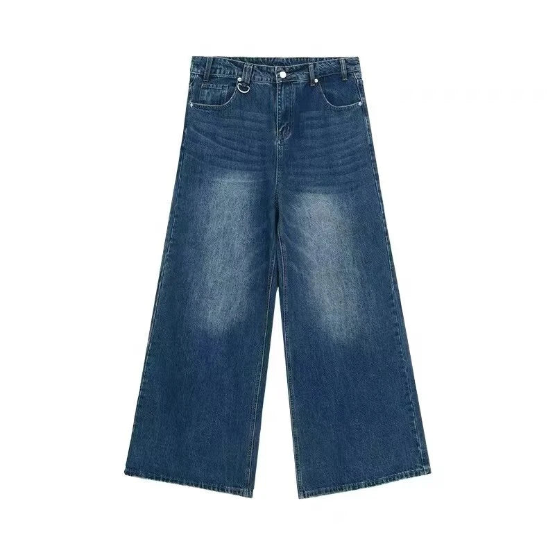 Summer Men Baggy Jeans Unisex Vintage American Style Straight Wide Leg Denim Pants Fashion Brand Hot Sale Casual Trousers