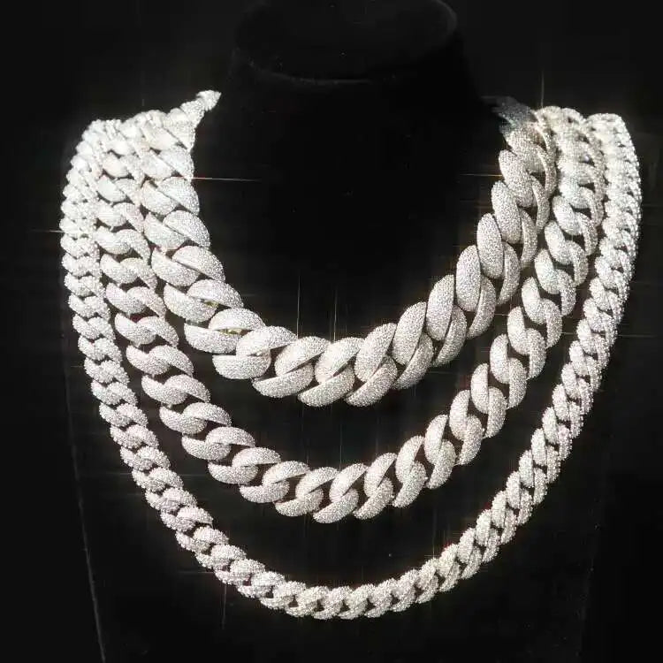 Full Ice Out Mossanite Cuban Chain 6mm 9mm 13mm 2rows 925 Sterling Silver Chain Hip Hop Necklace VVS Moissanite Cuban Link Chain