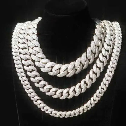 Full Ice Out Mossanite Cuban Chain 6mm 9mm 13mm 2rows 925 Sterling Silver Chain Hip Hop Necklace VVS Moissanite Cuban Link Chain