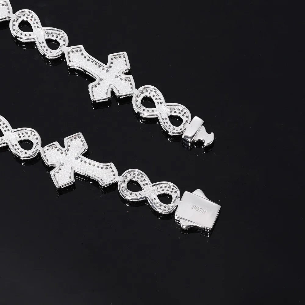D Color Moissanite Cross Infinity Chain Bracelet 925 Sterling Silver Hiphop Rock Men Jewelry Diamond Link Chain Bracelets Bangle