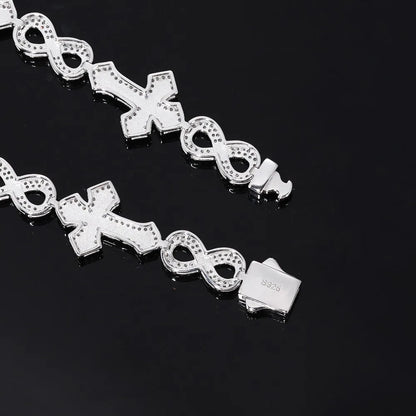 D Color Moissanite Cross Infinity Chain Bracelet 925 Sterling Silver Hiphop Rock Men Jewelry Diamond Link Chain Bracelets Bangle