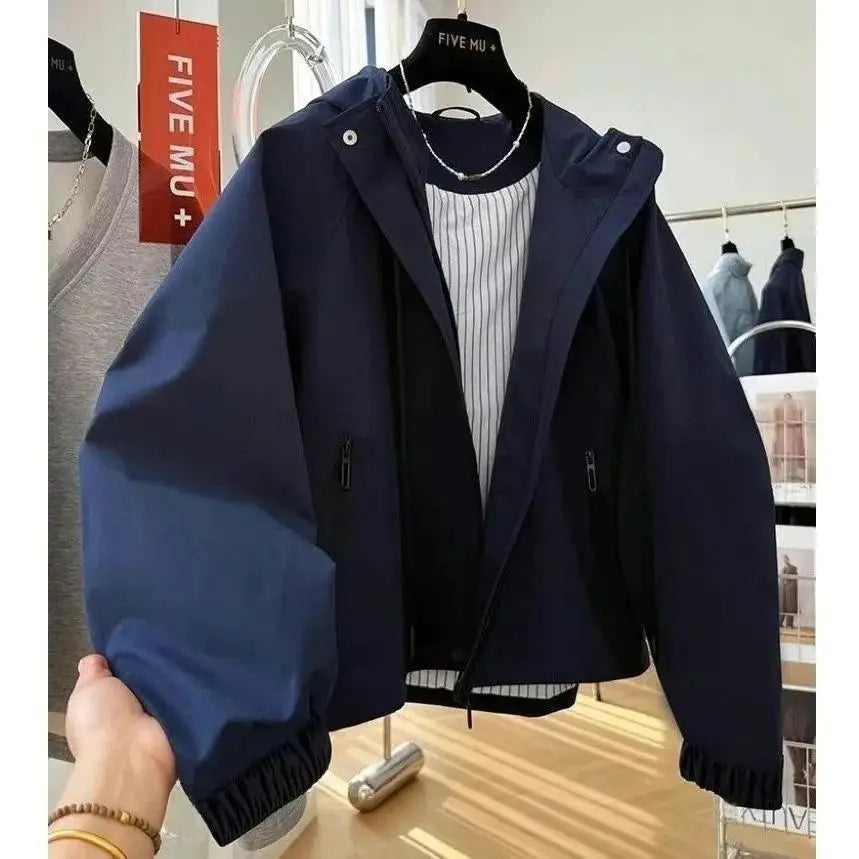 Elegant Casual Hooded Jacket Versatile Small Design Sense Coat for Women Autumn 2025 Polyester Fiber Ladies Outerwear