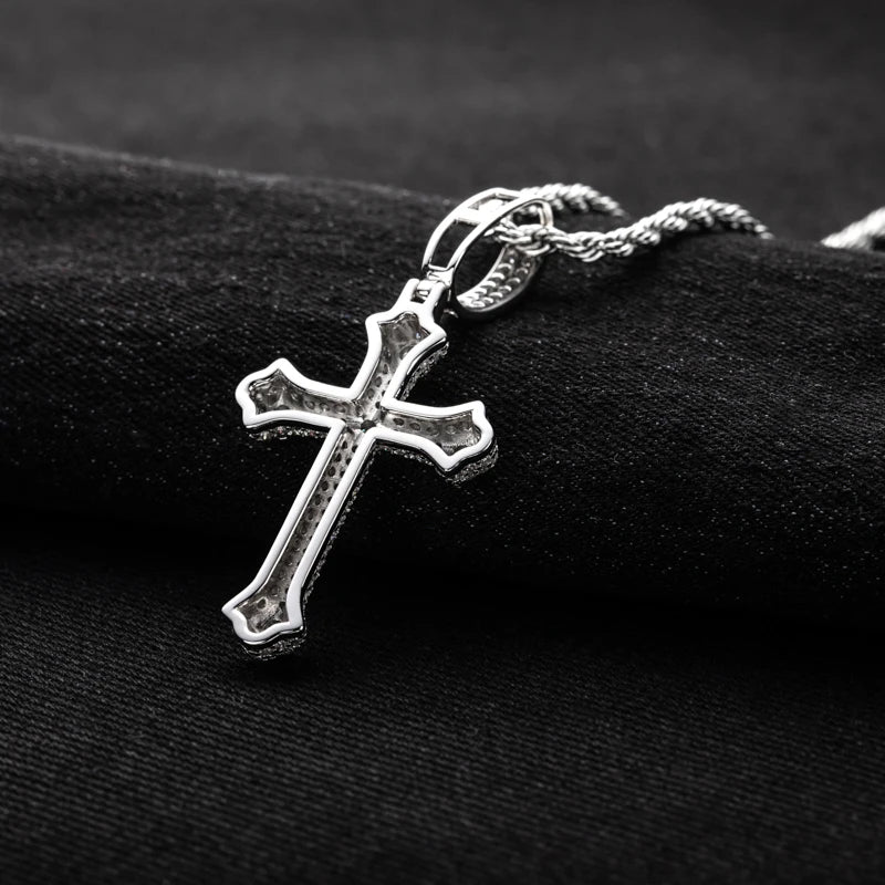 MossanRappr 3.984cttw Moissanite Classic Cross Pendant Hip Hop Necklace 925 Sterling Silver Heavy Metal Fashion Jewelry for Men