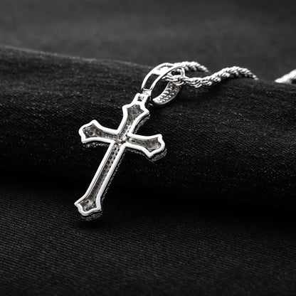 MossanRappr 3.984cttw Moissanite Classic Cross Pendant Hip Hop Necklace 925 Sterling Silver Heavy Metal Fashion Jewelry for Men