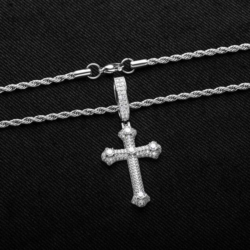 MossanRappr 3.984cttw Moissanite Classic Cross Pendant Hip Hop Necklace 925 Sterling Silver Heavy Metal Fashion Jewelry for Men