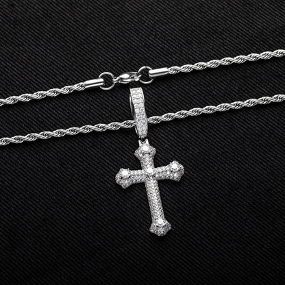 MossanRappr 3.984cttw Moissanite Classic Cross Pendant Hip Hop Necklace 925 Sterling Silver Heavy Metal Fashion Jewelry for Men