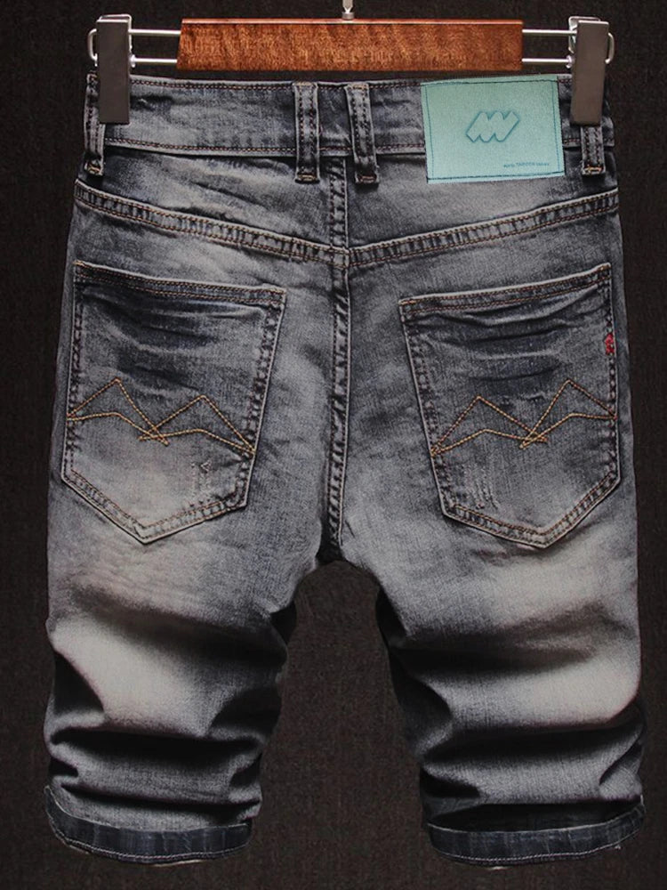 High End Denim Shorts for Men Summer New Business Fashion Thin Stretch Short Casual Pants Male Retro Washed Daily Slim Jeans