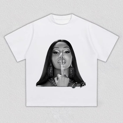 Cardi B Graphic T-shirt, Unisex Hip-Hop Rapper Logo Print, Black & White Casual Pure Cotton Streetwear Women And Men T-shirts