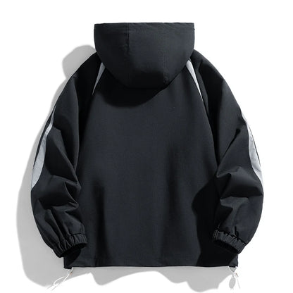 New Autumn And Winter Men'S Hooded Fashionable And Versatile Jacket For Teenagers Loose And Casual Outdoor Color Blocked Coat