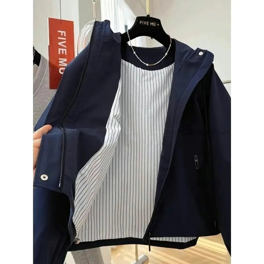 Elegant Casual Hooded Jacket Versatile Small Design Sense Coat for Women Autumn 2025 Polyester Fiber Ladies Outerwear