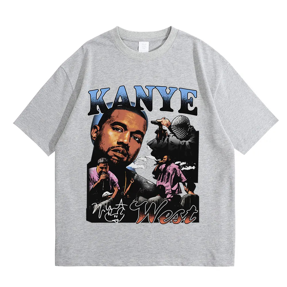 Rapper Kanye West Graphic Print T Shirt Men's Fashion Retro Short Sleeve T-shirt Casual 100% Cotton T-shirts Hip Hop Streetwear