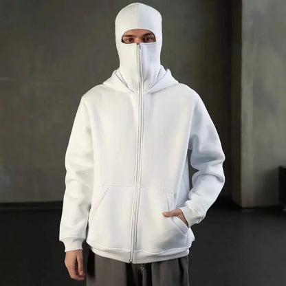 Unisex Hoodie Coat Warm Loose Balaclava Jacket Outdoor Sports Casual Jacket with Face Mask Street Wear