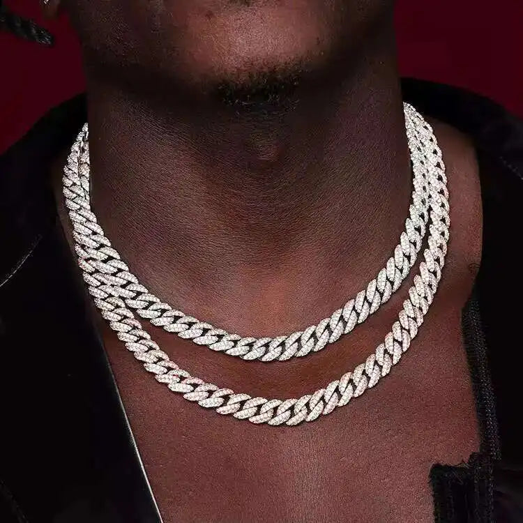 Full Ice Out Mossanite Cuban Chain 6mm 9mm 13mm 2rows 925 Sterling Silver Chain Hip Hop Necklace VVS Moissanite Cuban Link Chain