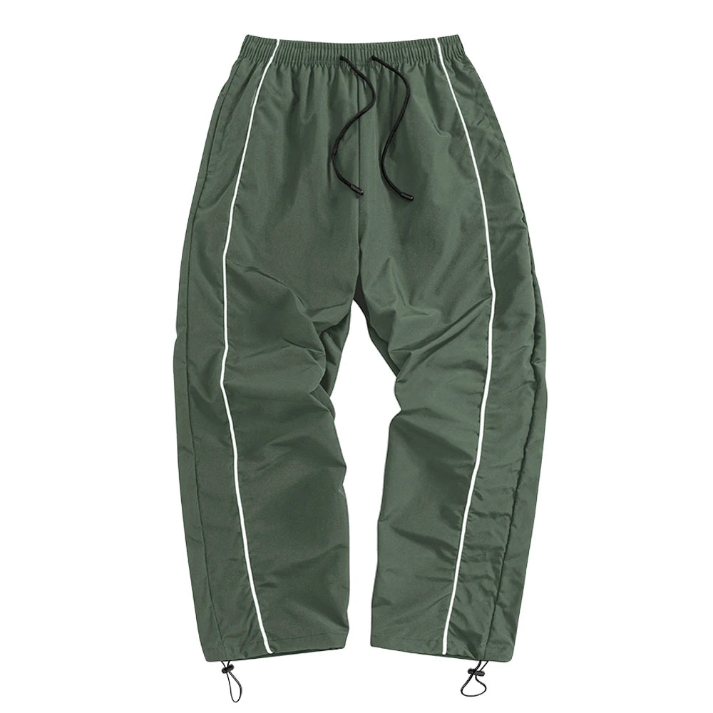 Men's Black Baggy Track Pants White Side Stripe Adjustable Hem Drawstring Four Seasons Outdoor Recreation Trekking Gym Training