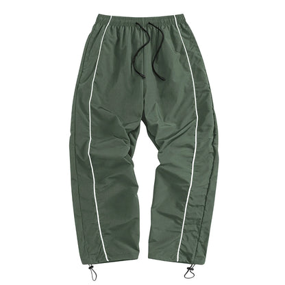 Men's Black Baggy Track Pants White Side Stripe Adjustable Hem Drawstring Four Seasons Outdoor Recreation Trekking Gym Training