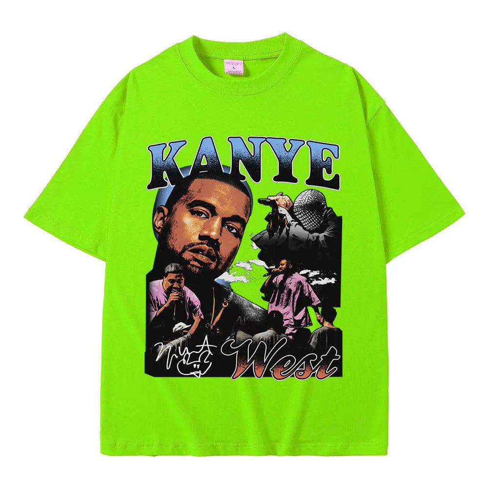 Rapper Kanye West Graphic Print T Shirt Men's Fashion Retro Short Sleeve T-shirt Casual 100% Cotton T-shirts Hip Hop Streetwear