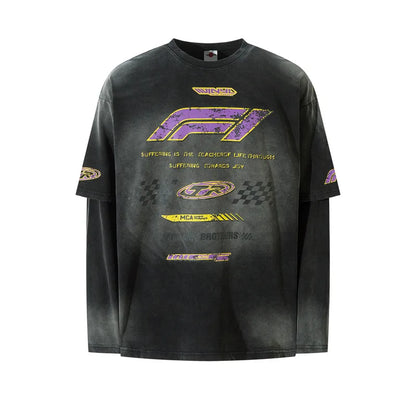 Vintage Long Sleeve T Shirt Men Streetwear Letter Graphic Tshirt Y2K Harajuku Retro Washed Long Sleeve T-shirt Cotton Loose Tops