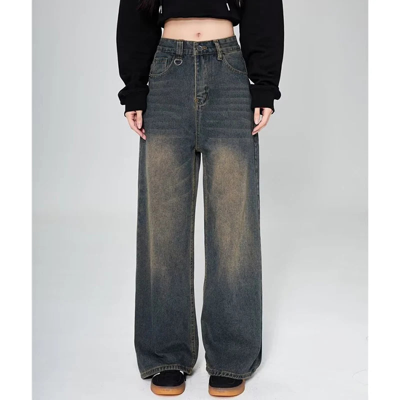Summer Men Baggy Jeans Unisex Vintage American Style Straight Wide Leg Denim Pants Fashion Brand Hot Sale Casual Trousers