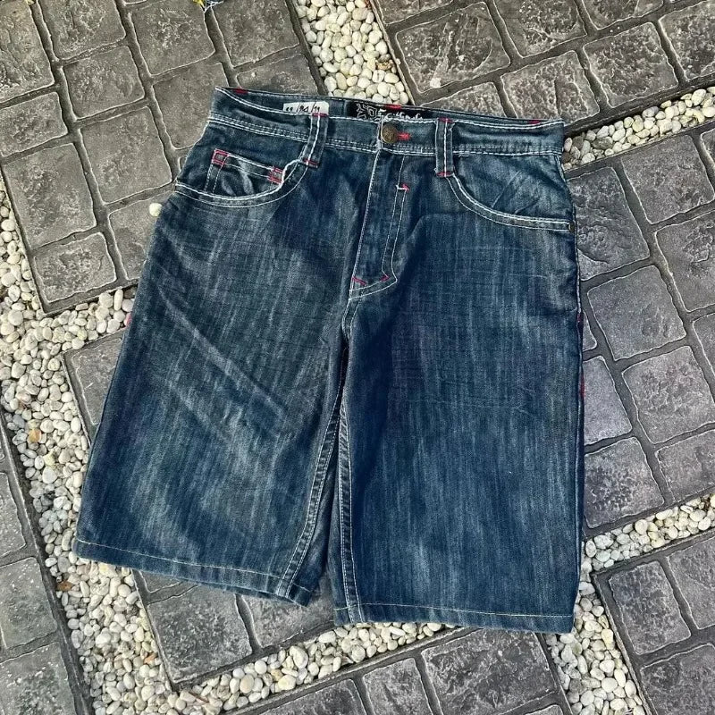 Casual denim short for men 2024 new gothic punk cross graphic print design fashion comfortable versatile y2k casual jorts shorts