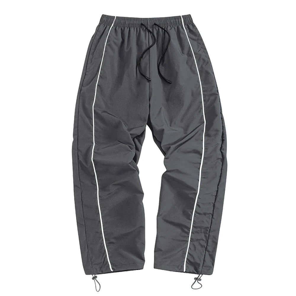 Men's Black Baggy Track Pants White Side Stripe Adjustable Hem Drawstring Four Seasons Outdoor Recreation Trekking Gym Training
