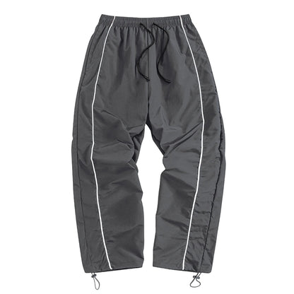Men's Black Baggy Track Pants White Side Stripe Adjustable Hem Drawstring Four Seasons Outdoor Recreation Trekking Gym Training