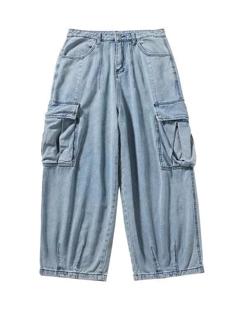 Baggy Jeans big pocket Trousers Male Denim cargo Pants Wide Leg Pant Men's Jeans Loose Casual Streetwear Hip Hop Harajuku 2025
