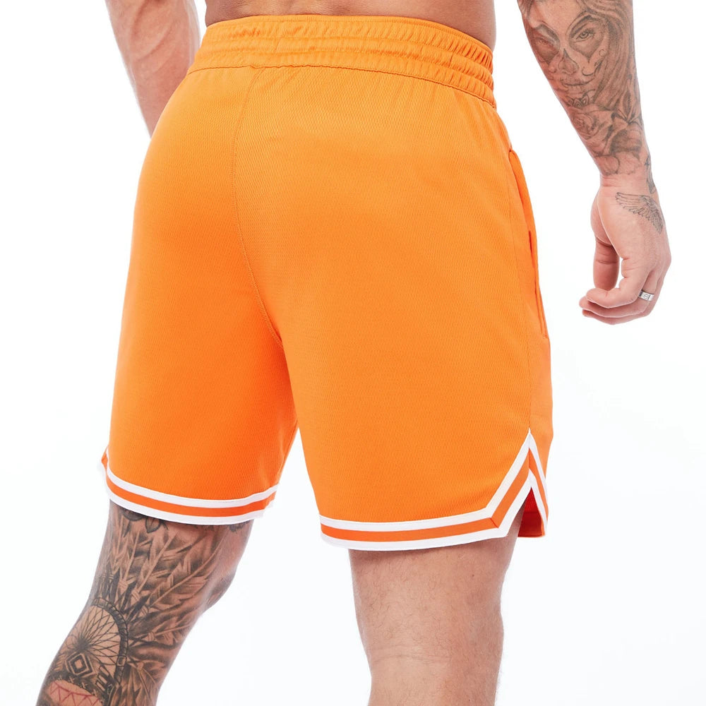 Mens Basketball Shorts Summer Gym Fitness Sports Training Running Workout Quick-Drying Jogger Male Orange Five-Point Short Pants