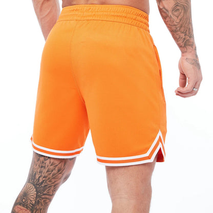 Mens Basketball Shorts Summer Gym Fitness Sports Training Running Workout Quick-Drying Jogger Male Orange Five-Point Short Pants