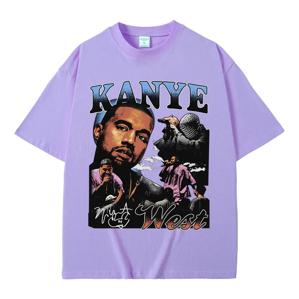Rapper Kanye West Graphic Print T Shirt Men's Fashion Retro Short Sleeve T-shirt Casual 100% Cotton T-shirts Hip Hop Streetwear