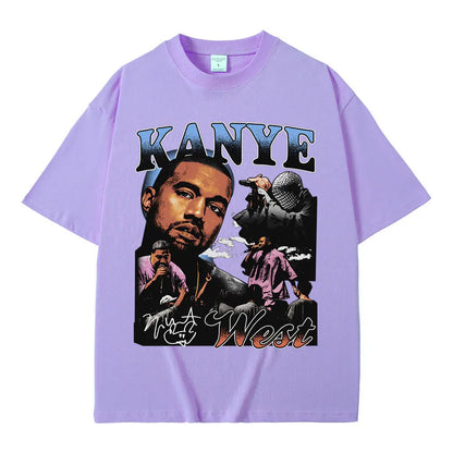 Rapper Kanye West Graphic Print T Shirt Men's Fashion Retro Short Sleeve T-shirt Casual 100% Cotton T-shirts Hip Hop Streetwear