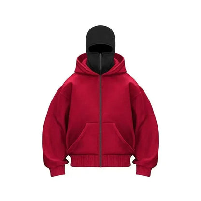 Unisex Hoodie Coat Warm Loose Balaclava Jacket Outdoor Sports Casual Jacket with Face Mask Street Wear