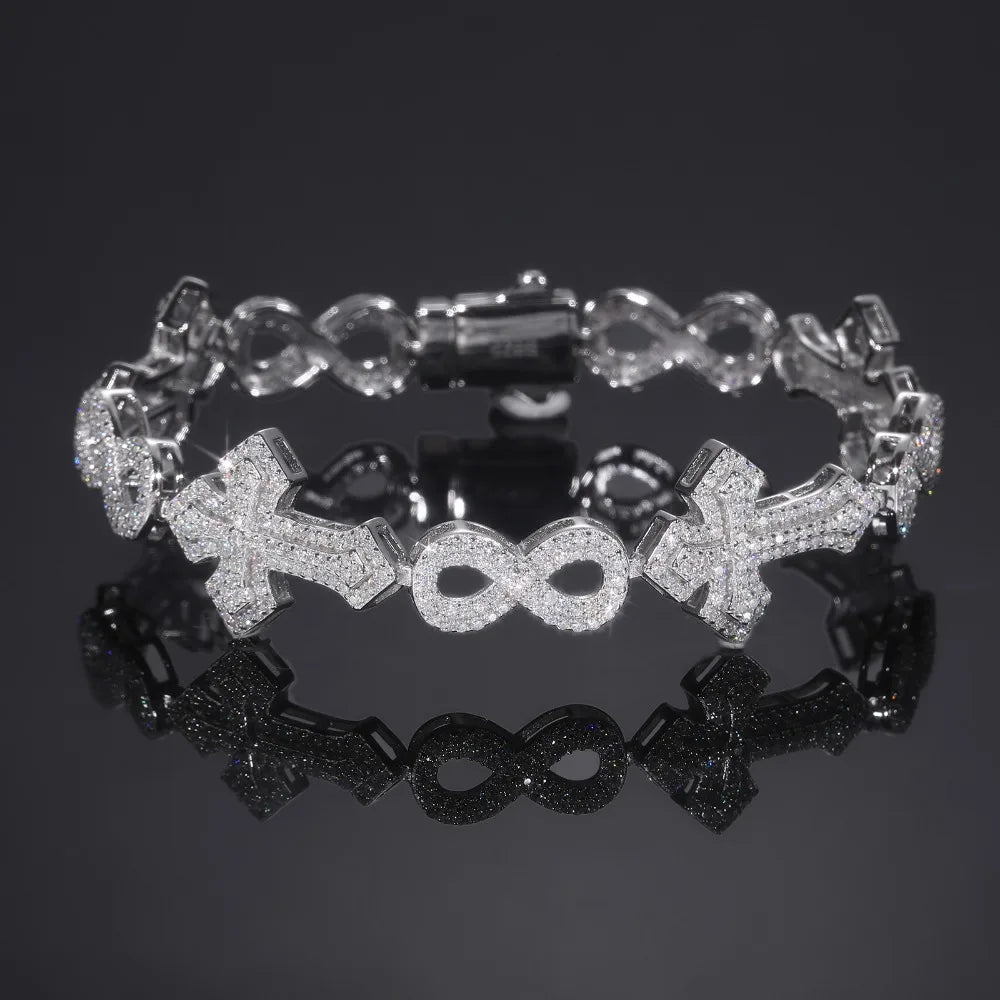 D Color Moissanite Cross Infinity Chain Bracelet 925 Sterling Silver Hiphop Rock Men Jewelry Diamond Link Chain Bracelets Bangle