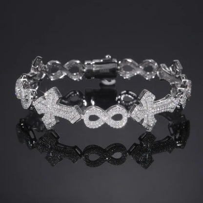 D Color Moissanite Cross Infinity Chain Bracelet 925 Sterling Silver Hiphop Rock Men Jewelry Diamond Link Chain Bracelets Bangle
