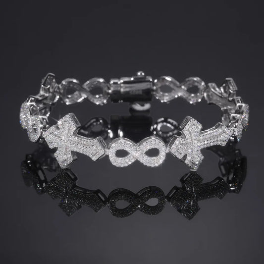 D Color Moissanite Cross Infinity Chain Bracelet 925 Sterling Silver Hiphop Rock Men Jewelry Diamond Link Chain Bracelets Bangle