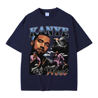 Rapper Kanye West Graphic Print T Shirt Men's Fashion Retro Short Sleeve T-shirt Casual 100% Cotton T-shirts Hip Hop Streetwear