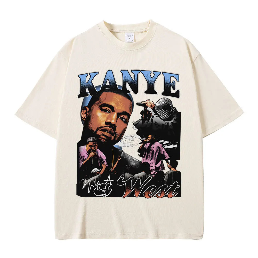 Rapper Kanye West Graphic Print T Shirt Men's Fashion Retro Short Sleeve T-shirt Casual 100% Cotton T-shirts Hip Hop Streetwear