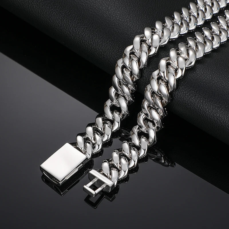High Quality 14mm Cuban Link Necklace Men Mossanite Sterling Silver 925  Chains Necklaces Hip Hop Jewelry