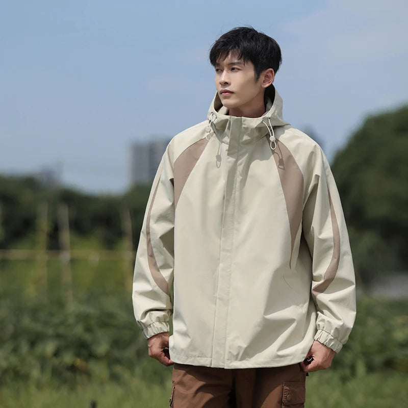 New Autumn And Winter Men'S Hooded Fashionable And Versatile Jacket For Teenagers Loose And Casual Outdoor Color Blocked Coat