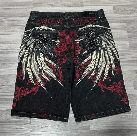 Casual denim short for men 2024 new gothic punk cross graphic print design fashion comfortable versatile y2k casual jorts shorts