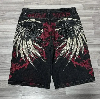 Casual denim short for men 2024 new gothic punk cross graphic print design fashion comfortable versatile y2k casual jorts shorts