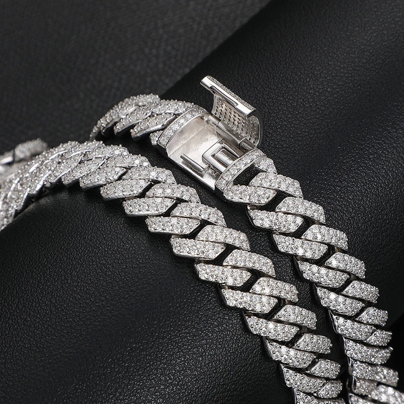High Quality 14mm Cuban Link Necklace Men Mossanite Sterling Silver 925  Chains Necklaces Hip Hop Jewelry