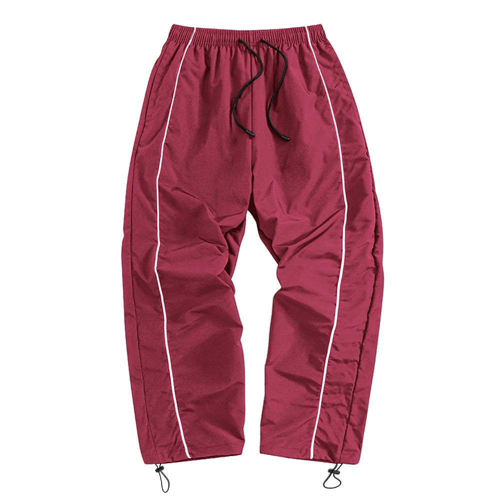 Men's Black Baggy Track Pants White Side Stripe Adjustable Hem Drawstring Four Seasons Outdoor Recreation Trekking Gym Training