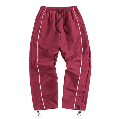 Men's Black Baggy Track Pants White Side Stripe Adjustable Hem Drawstring Four Seasons Outdoor Recreation Trekking Gym Training