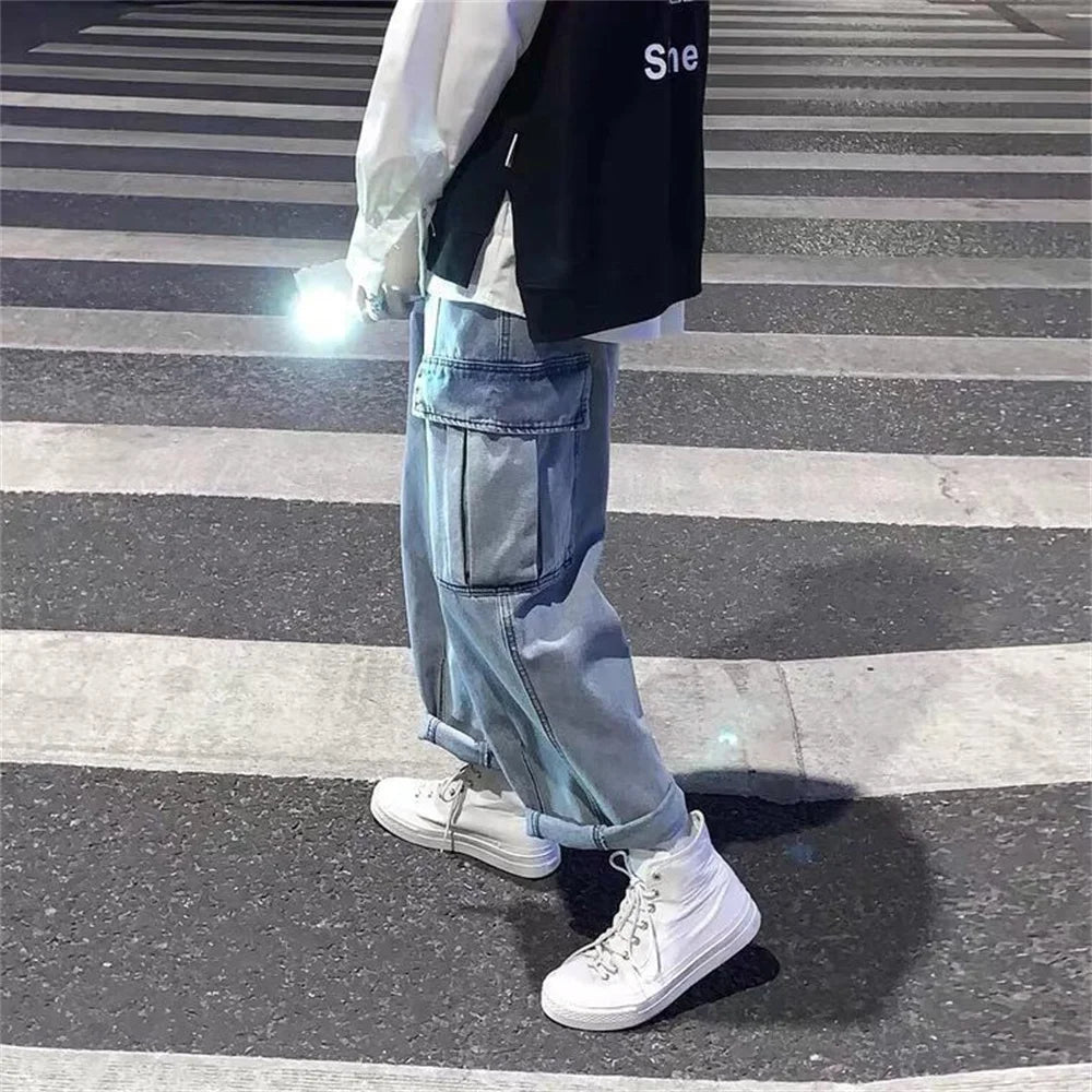 Baggy Jeans big pocket Trousers Male Denim cargo Pants Wide Leg Pant Men's Jeans Loose Casual Streetwear Hip Hop Harajuku 2025